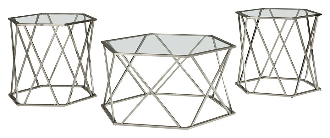 Ashley Furniture Madanere - Chrome Finish - Occasional Table Set (3/cn) Tables 3 Ashley Furniture Madanere - Chrome Finish - Occasional Table Set (3/cn) Tables