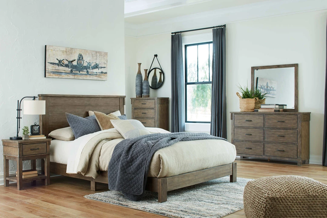Signature Design By Ashley® Bedroom Sets Shamryn - Grayish Brown - 4 Pc. - Dresser, Mirror, Chest, Queen Panel Bed 3 Signature Design By Ashley® Bedroom Sets Shamryn - Grayish Brown - 4 Pc. - Dresser, Mirror, Chest, Queen Panel Bed