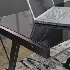 Ashley Furniture Mallistron - Black/silver - L-desk