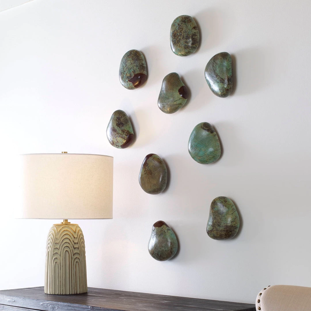 Accessories Uttermost Pebbles Aqua Wood Wall Decor, S/9 6 Accessories Uttermost Pebbles Aqua Wood Wall Decor, S/9