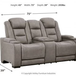Ashley Furniture Loveseats The Man-den - Gray - Pwr Rec Loveseat/con/adj Hdrst