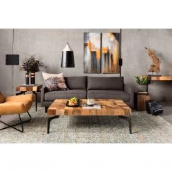 Moe's Home Collection Natural Teak Wood Sculpture On Black Marble Stand Medium Table Decor