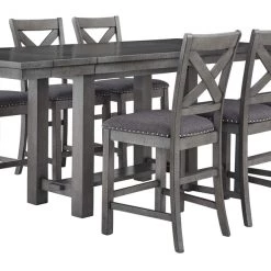 Signature Design By Ashley® Dining Room Sets Myshanna - Dark Gray - 7 Pc. - Counter Extension Table, 6 Barstools