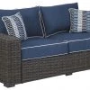 Ashley Furniture Loveseats Grasson - Brown/blue - Loveseat W/cushion