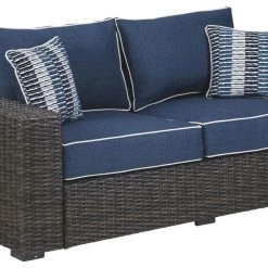 Ashley Furniture Loveseats Grasson - Brown/blue - Loveseat W/cushion