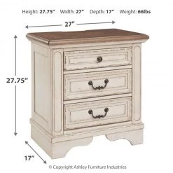 Ashley Furniture Realyn - White / Brown / Beige - Three Drawer Night Stand Nightstands