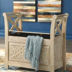 Ashley Furniture Fossil - Whitewash - Accent Bench Benches