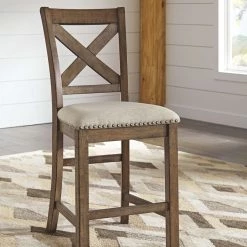 Signature Design By Ashley® Moriville - Gray - Rectangular Dining Room Counter Extension Table, 4 Upholstered Barstools, Double Upholstered Bench Dining Room Sets