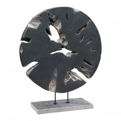 Moe's Home Collection Table Decor Round Teak Wood Art Weathered Grey Large