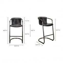 Moe's Home Collection Stools Freeman Barstool Onyx Black Leather -m2