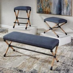 Benches Uttermost Firth Small Navy Fabric Bench 12 Benches Uttermost Firth Small Navy Fabric Bench