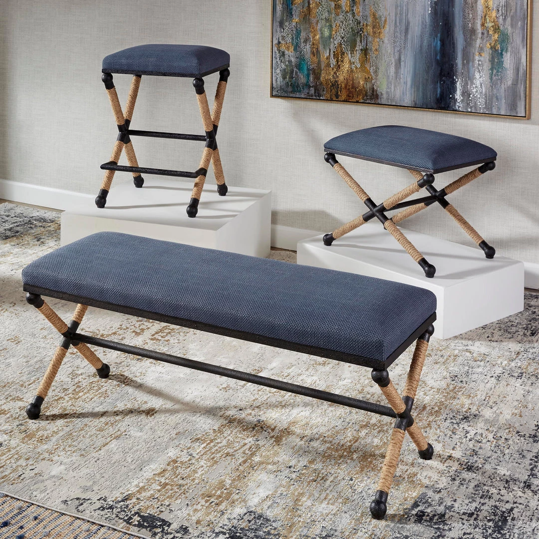 Benches Uttermost Firth Small Navy Fabric Bench 7 Benches Uttermost Firth Small Navy Fabric Bench