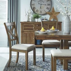 Signature Design By Ashley® Moriville - Grayish Ultimate Best In Class Rectangular Dining Room Extension Table, 4 Upholstered Side Chairs Dining Room Sets