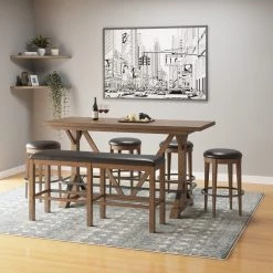 Emerald Home Benton 60" Bar Height Bench Brown / Dark Benches 15 Emerald Home Benton 60