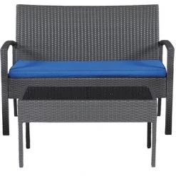 Signature Design By Ashley® Outdoor Sets Alina - Gray/blue - Love/chairs/table Set (4/cn)