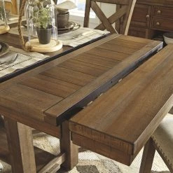 Signature Design By Ashley® Moriville - Gray - Rectangular Dining Room Counter Extension Table, 4 Upholstered Barstools, Double Upholstered Bench Dining Room Sets