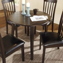 Signature Design By Ashley® Hammis - Dark Ultimate Best In Class Round Dining Room Drop Leaf Table, 2 Upholstered Side Chairs