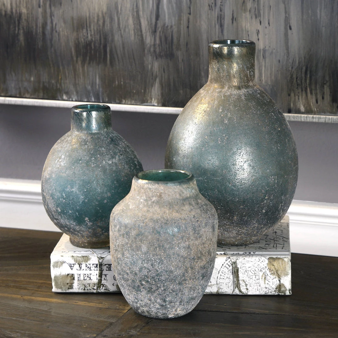 Table Decor Uttermost Mercede Weathered Blue-Green Vases S/3 4 Table Decor Uttermost Mercede Weathered Blue-Green Vases S/3