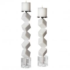 Table Decor Uttermost Casen Marble Cube Candleholders, S/2