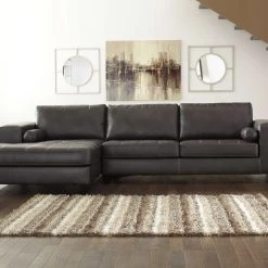 Signature Design By Ashley® Nokomis - Charcoal - 3 Pc. - Left Arm Facing Chaise Sectional, Ottoman Living Room Sets