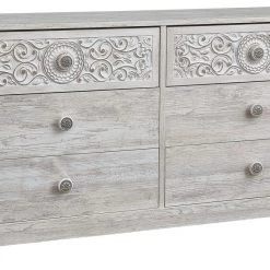 Ashley Furniture Paxberry - Opaque Whitewash - Six Drawer Dresser - Medallion Drawer Pulls