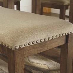 Signature Design By Ashley® Moriville - Gray - Rectangular Dining Room Counter Extension Table, 4 Upholstered Barstools, Double Upholstered Bench Dining Room Sets