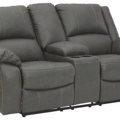 Ashley Furniture Calderwell - Gray - Dbl Rec Loveseat W/console