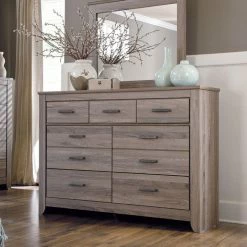 Signature Design By Ashley® Zelen - Warm Gray - Dresser, Mirror, / Panel Headboard