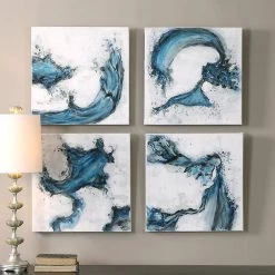 Uttermost Swirls In Blue Abstract Art, S/4