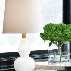 Ashley Furniture Accessories Makana - White/brass - Glass Table Lamp (1/cn)