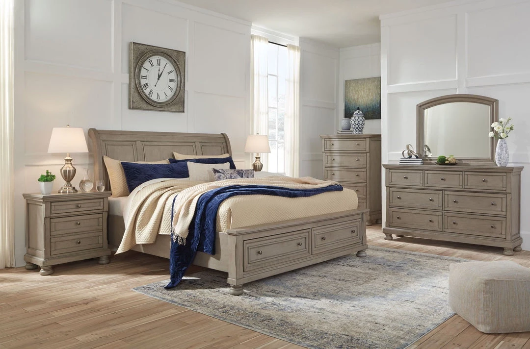 Signature Design By Ashley® Beds Lettner - Light Gray - Sleigh Bed With 2 Storage Drawers 4 Signature Design By Ashley® Beds Lettner - Light Gray - Sleigh Bed With 2 Storage Drawers