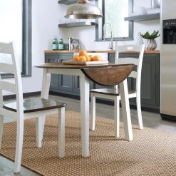 Signature Design By Ashley® Woodanville - Cream/Ultimate Best In Class Round Dining Room Drop Leaf Table, 2 Side Chairs