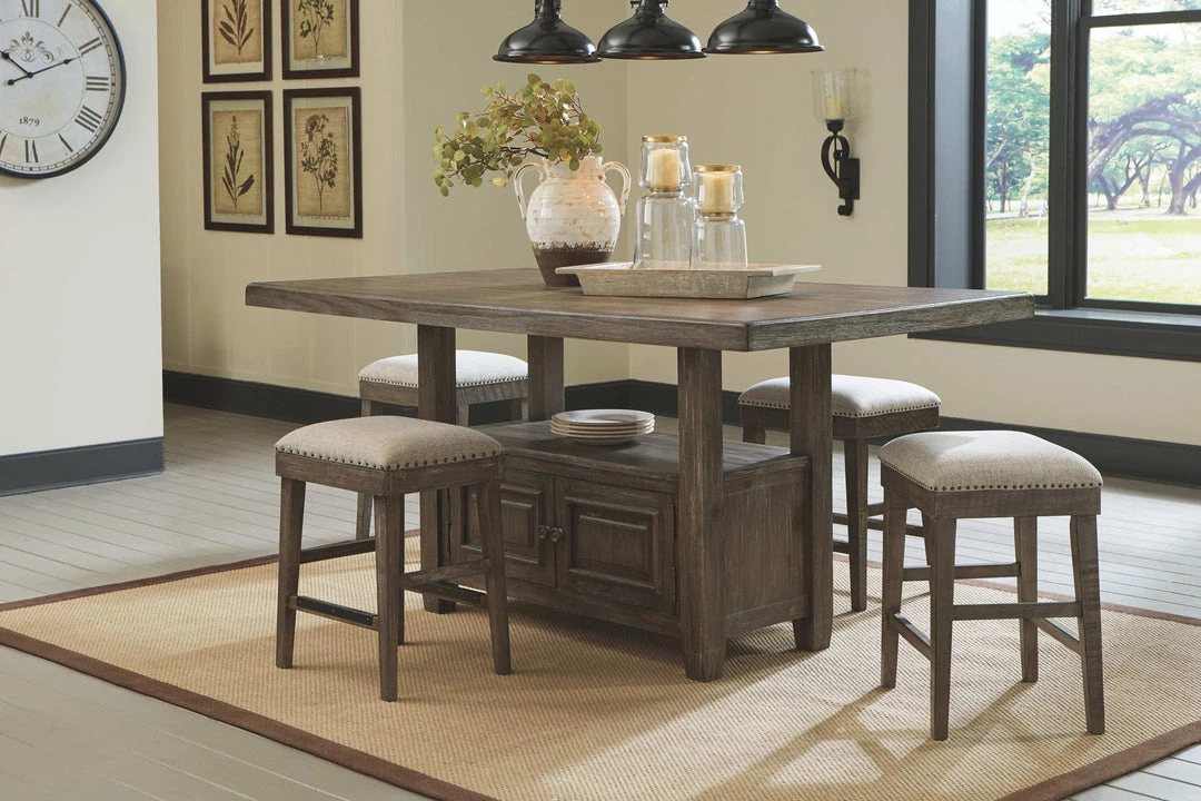 Signature Design By Ashley® Wyndahl - Rustic Ultimate Best In Class Rectangular Counter Table With Storage, 4 Upholstered Stools Dining Room Sets 3 Signature Design By Ashley® Wyndahl - Rustic Ultimate Best In Class Rectangular Counter Table With Storage, 4 Upholstered Stools Dining Room Sets