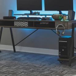 Signature Design By Ashley® Home Office Sets Barolli - Gunmetal - 2 Pc. - Gaming Desk, Swivel Gaming Chair