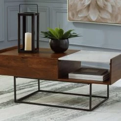 Ashley Furniture Rusitori - Brown / Beige / White - Rect Lift Top Cocktail Table