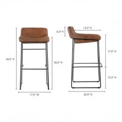 Moe's Home Collection Starlet Barstool Open Road Brown Leather-m2 Stools
