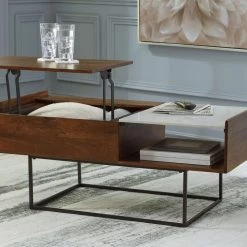 Ashley Furniture Rusitori - Brown / Beige / White - Rect Lift Top Cocktail Table