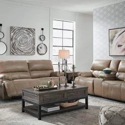 Signature Design By Ashley® Reclining Furniture Ricmen - 2 Seat Power Reclining Sofa Adjustable Headrest, Power Reclining Loveseat With Adjustable HDRST